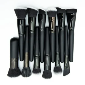 12 Piece Makeup Brush Set with Black White Fiber Black Wood Handle for Permanent Makeup Training Tool