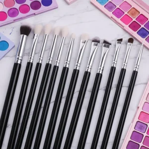 12 Piece Professional Makeup Brush Set with Natural Hair Flat Angular Blush Fan & Smudge Brushes for Eye Concealer Use Daily Use