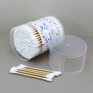 120pcs High Quality Bamboo Cotton Swabs Disposable Double Head Cotton Buds in Clear Plastic Box Baby Ear Care Daily Cleaning