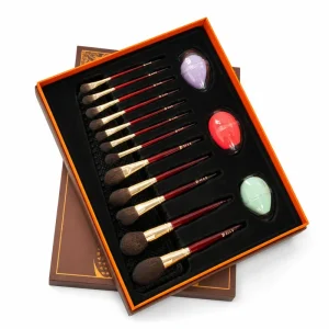 12Pcs Makeup Brush Set with 3 Sponges Soft Bristles Wooden Handle Professional Beauty Tools Gift Box