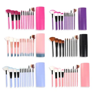 12cs Professional Makeup Brush Set Woman Vegan Hair Blue Pink Makeup Brush Set