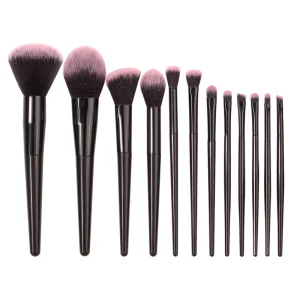 12pcs Black Pink Synthetic Hair Luxury Makeup Brushes Set Blending Customized Logo Foundation Eye Cheek Lip Balm