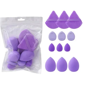 12pcs Multi Color Beauty Blending Sponge Set Loose Powder Makeup with Triangle and Drop Patterns