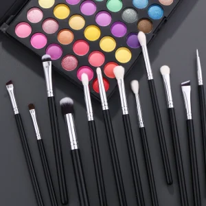 12pcs Natural Hair Makeup Tools Accept Customize logo Private Label Eye Eyeshadow Brushes Black Silver Style Makeup Brush Set
