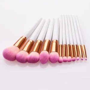 12pcs Premium Blush Makeup Brush Set with White Gold Handle Gouache Cosmetic Tools for Perfect Application