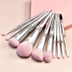 12pcs Silver Rhinestone Goat Hair Professional Makeup Brush Set with Wood Handle and Custom Logo