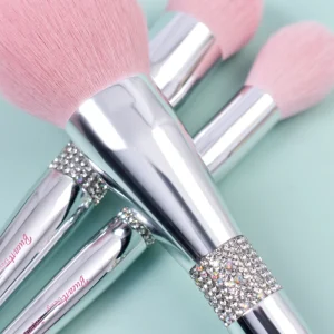 12pcs Silver Rhinestone Goat Hair Professional Makeup Brush Set with Wood Handle and Custom Logo