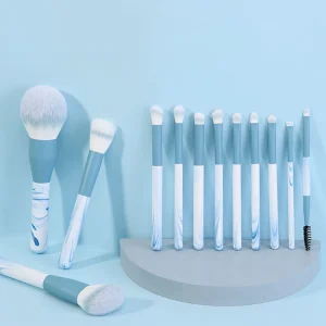 12pcs Women’s Blue Makeup Brush Set Concealer Eyeshadow Powder & Blush Personal Beauty Tools Kit for Face & Eye Application