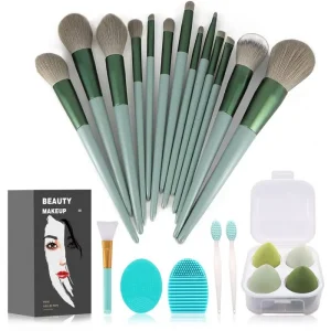 13 Four quarter Green Makeup Brush Set Super Soft Fiber Hair Foundation Contouring Brush Makeup Tools