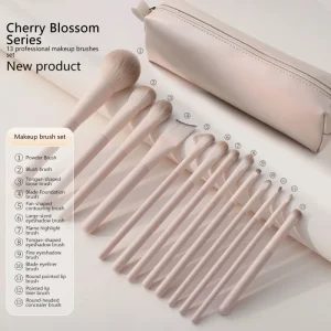 13 Pcs Pink Makeup Brushes Foundation Eyeshadow Slope Cream Brush Set Synthetic Hair Cosmetic Tools