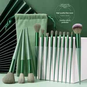 13-Piece Evergreen Makeup Brush Set Complete Kit Eyeshadow Blush Brushes Soft Bristles Plastic Handle Includes Brush
