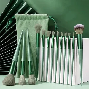 13 Piece Nylon Soft Hair Plastic Handle Four Seasons Green Face Makeup Brush Set Eyeshadow Loose Powder Blush Concealer