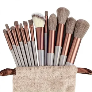 13-Piece Portable Makeup Brush Set Soft Synthetic Fibre Bristles Plastic Handles Complete Beauty Tool Kit for Blush Eyeshadow