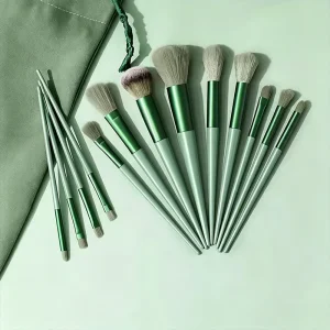 13-Piece Portable Travel Makeup Brush Set with Synthetic Hair Plastic Handles for Angular Blush Foundation Application