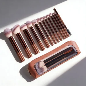 13 piece Brown Makeup Brush Set Customize logo Soft Nylon Hair Plastic Handle Vegan Makeup Brushes with Bag for Travel
