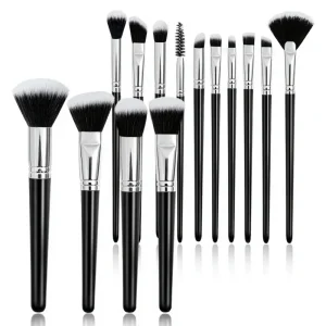14 Pcs Black Makeup Brush Set Premium Synthetic Hair Foundation Concealer Blush Applying Custom Logo Pro Beauty Salon