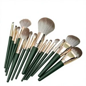 14 Piece Green Cloud Makeup Brush Set Nylon Bristles Plastic Handles for Beginners Soft Bristle Beauty Tools for Eyes Face