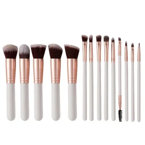 14Pcs Professional Synthetic Hair Face Makeup Brush Set with White Wooden Handles