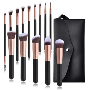 14pcs Black Makeup Brush Set with Cosmetic Bag Holder Custom logo Private Label Makeup Brush Set case