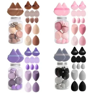14pcs Cosmetic Puff Makeup Sponge Tool Kits Triangle Mini Finger Puffs Sponge Eggs Foundation Blender Clear Bottle Custom Logo