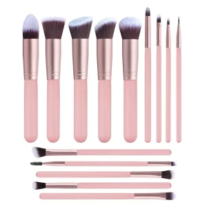 14pcs Makeup Brush Set Wood Synthetic Hair Pink Black Makeup Brushes