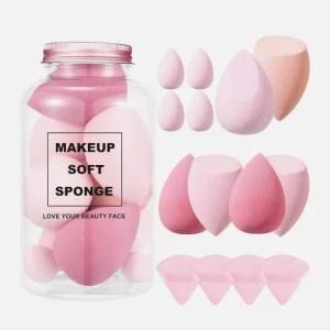 14pcs Makeup Sponge and Puff Foundation Powder Blending Latex Free Beauty Tools Make up Blender Sponge Jar
