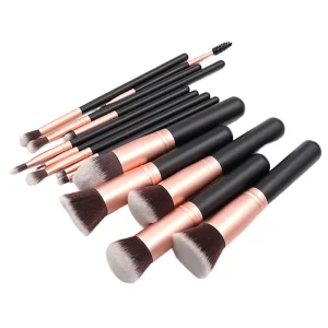 14pcs Professional Rose Gold Double Ended Makeup Brushes Set Synthetic Material Concealer Blending Kit for Foundation Flat Face