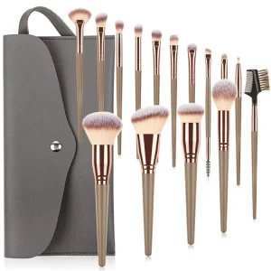 15 PCS Makeup Brushes Private Label Champagne Gold Eye Eyeshadow Foundation Double Head Makeup Brush Set