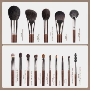 15 Pcs Natural Hair Professional Makeup Brush Set Eyeshadow Facial Fluffy Wood Handle Portable Full Set