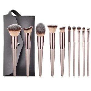 15 Piece Champagne Gold Makeup Brush Set for Face & Eye Shadow Soft Synthetic Hair Portable Makeup Artist Brushes