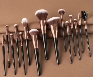 15 Piece Professional Makeup Brush Set with Black Handles Blush Brushes