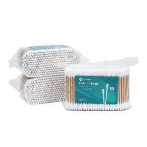 15 Years Experience Manufacturer Double Pointed Tip Cotton Bud 300pcs Wooden Stick Cotton Swab with pp Bag