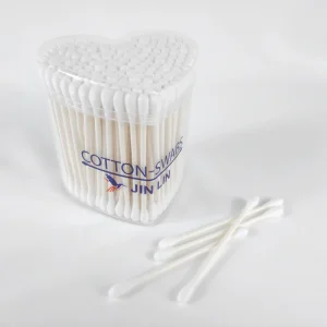 150pcs Disposable Daily Use Paper Stick Cotton Buds Nose Cleaning Double Round Heads in PP Heart Box