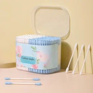 150pcs+150pcs Double Color Paper Stick Cotton Swabs in Plastic Box Make up Cotton Buds