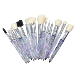 15pcs Crystal Handle Makeup Brushes Set Diamond Cosmetic Brushes Foundation Concealer Eye Shadows Highlight Brush Kit for Makeup