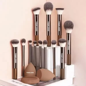 15pcs Luxury Vegan Brushes Set Fluffy High End Custom Logo Makeup Kit for Face Eye Lips with Sponge Powder Puff