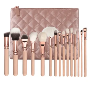 15pcs Professional Makeup Brush Set with White Resin Handle Includes Shaving Brush for Concealer