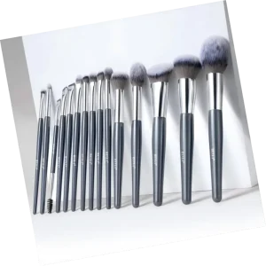 15pcs Vegan Synthetic Hair Grey Makeup Brushes Kit Powder Contour Concealer Foundation Brush Set