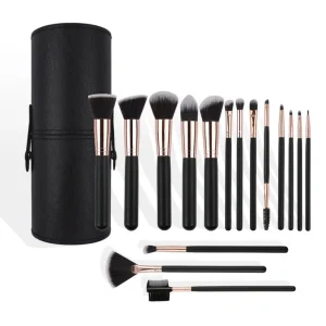 16 Piece Professional Makeup Brush Set Wooden Handle Face Foundation Powder Eye Shadow Lip Cosmetic Brushes Travel Kit