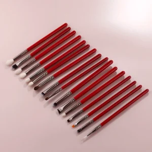 16Pcs Professional Red Handle Goat Hair Makeup Brushes Set Fan Brush for Eye Face Foundation Eyeshadow Concealer Cosmetic Kit
