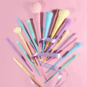 17-Piece Premium Multi-Color Synthetic Hair Flat Makeup Brush Set for Face Blusher Foundation Eye Shadow & Lip Application
