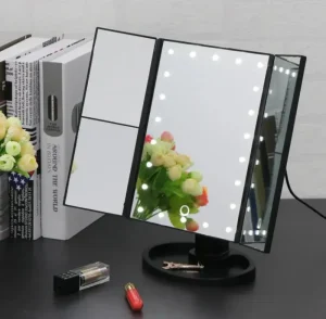 180 Adjustable Rotation LED Makeup Mirror 22 LED Light Touch Screen Dual Power Supply Single Sided and Foldable
