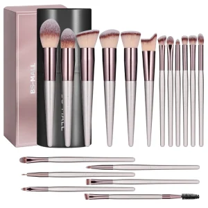 18PCS Champagne Gold Synthetic Make up Brushes Kit 18PCS Custom Vegan Foundation Eyeshadow Makeup Brushes Set with Case