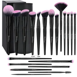 19PCS Nano Hair Glossy Black Color Foundation Eyeliner Luxury Private Label Professional Custom Logo Makeup Brush Set
