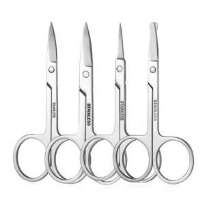 2 3mm Eyebrow Trimmer Facial Hair Grooming Scissors Curved Rounded Eyebrow Nose Hair Beard Moustache Eyelash Ear Hair Trimming