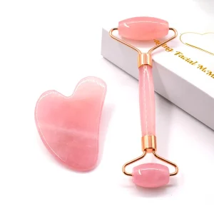 2-Piece Face Lifting Anti Aging Purple White Pink Rose Quartz Jade Roller Gua Sha Set Heart Claw Shapes Eye Face Areas Silent