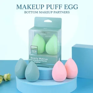 2 Piece Set of Colorful Beauty Teardrop Olive Cut Bevel Makeup Sponge Drop Pattern Cosmetic Puff
