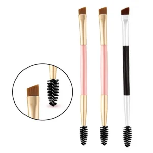 2 in 1 Dual-Sided Eyebrow Brush Private Label Logo Pink Black Single Makeup Brush with Dual Brow Design