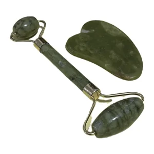 2 in 1 Facial Natural Gua Sha Care Tool Face Roller Guasha Stone Kit Beauty Spa Massager Aesthetician Green Jade Roller Set