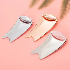 2 in 1 Jade Roller Metal Guasha Scraping Massager for Eye and Face Facial Gua Sha Tool